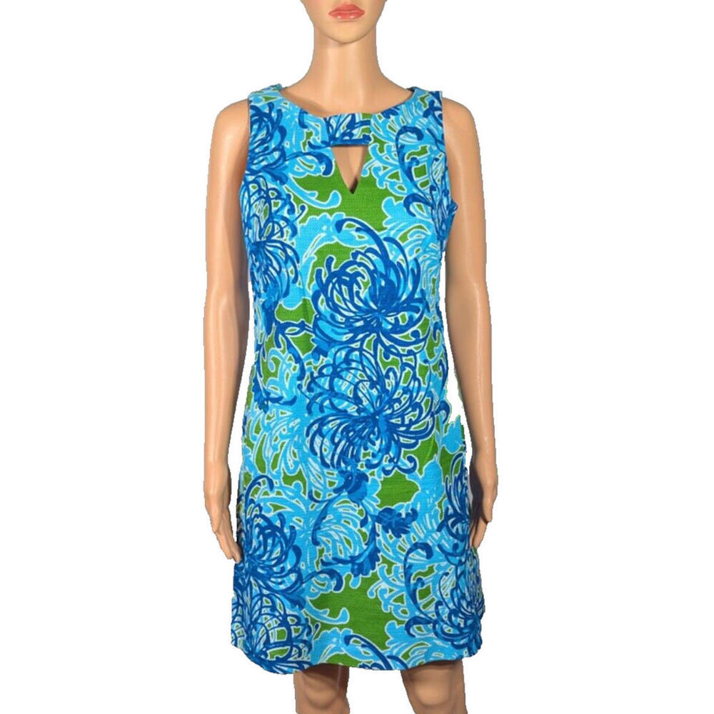 Resort Shift Dress Blue Sz 10 Floral Sleeveless Beach Cruise Cotton Just Taylor